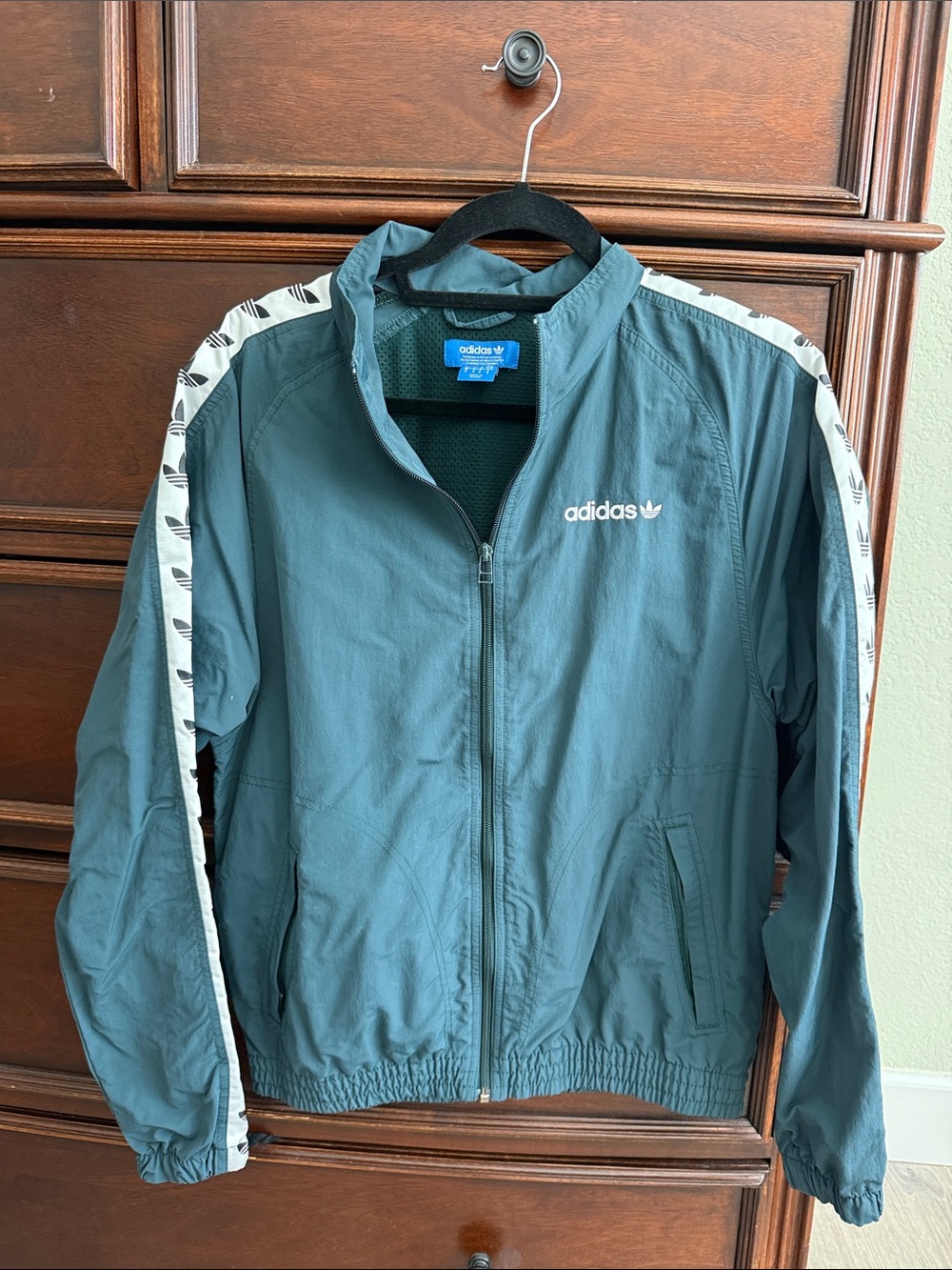 adidas Teal Green Windbreaker with White Tape Trim